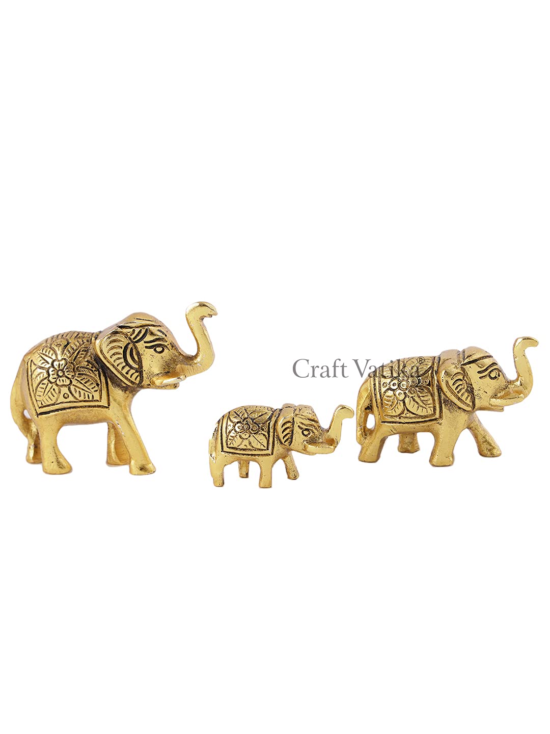 Set of 3 Metal Elephant Statues Feng Shui Vastu Decor Gift