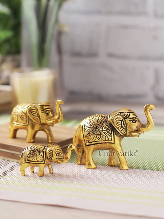 Set of 3 Metal Elephant Statues Feng Shui Vastu Decor Gift