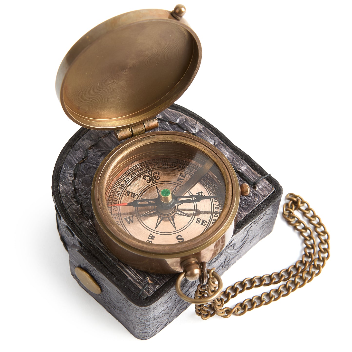 Pocket Vintage Compass with Leather Pouch.
