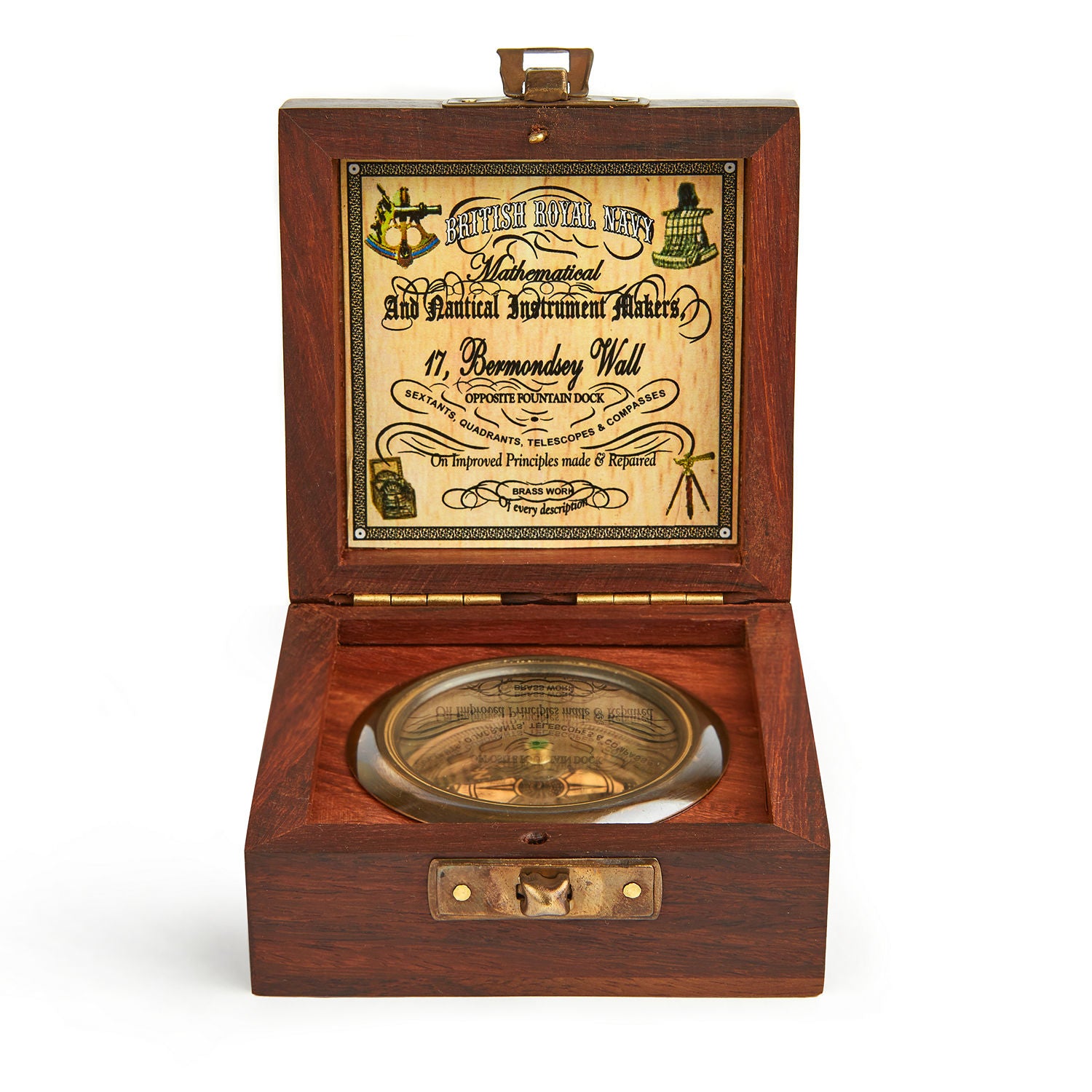 Handmade Antique Vintage Brass Compass in Rosewood Box