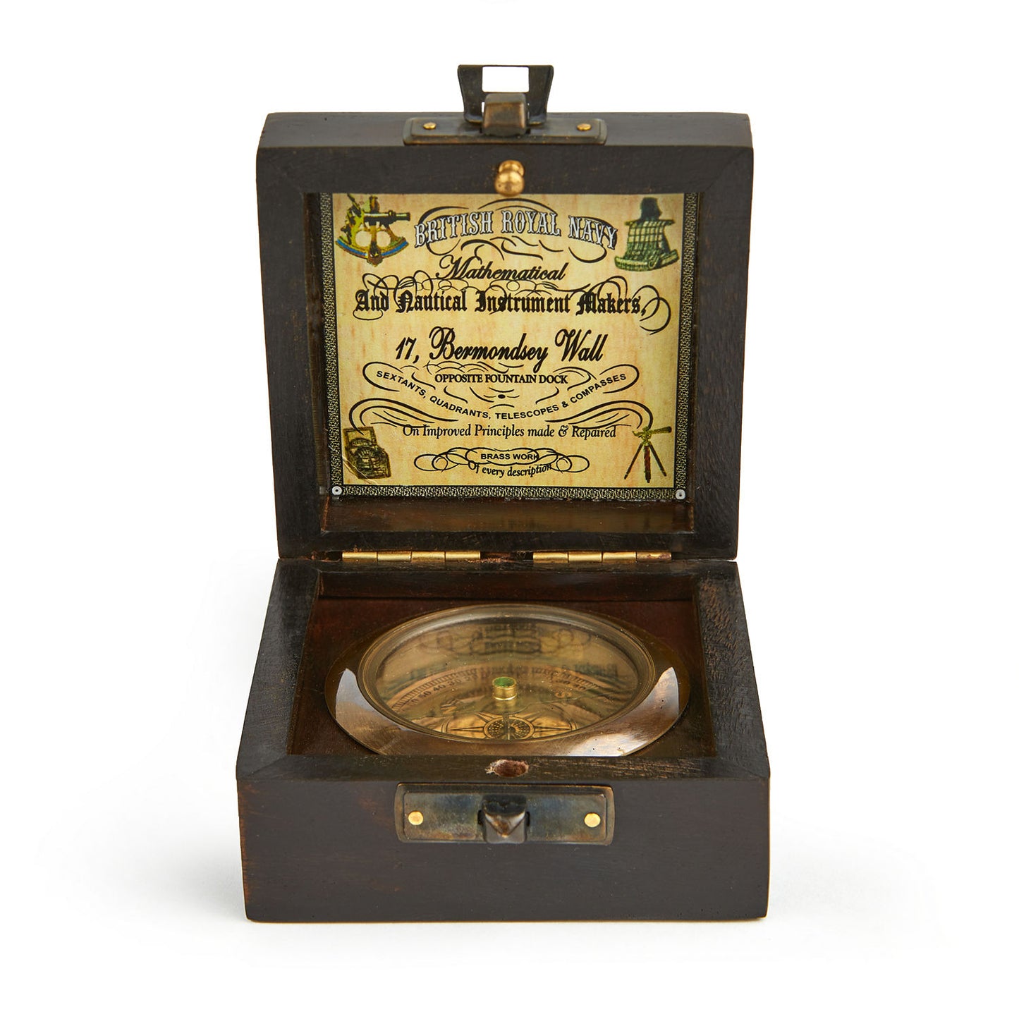 Handmade Antique Vintage Brass Compass in Rosewood Box