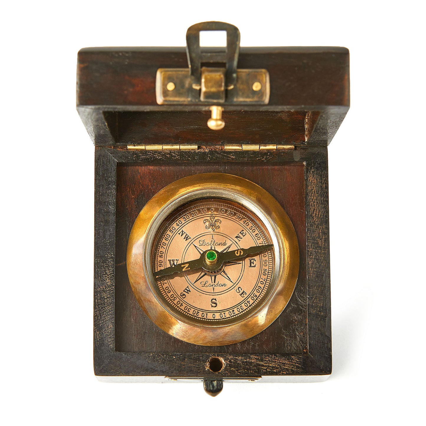 Handmade Antique Vintage Brass Compass in Rosewood Box
