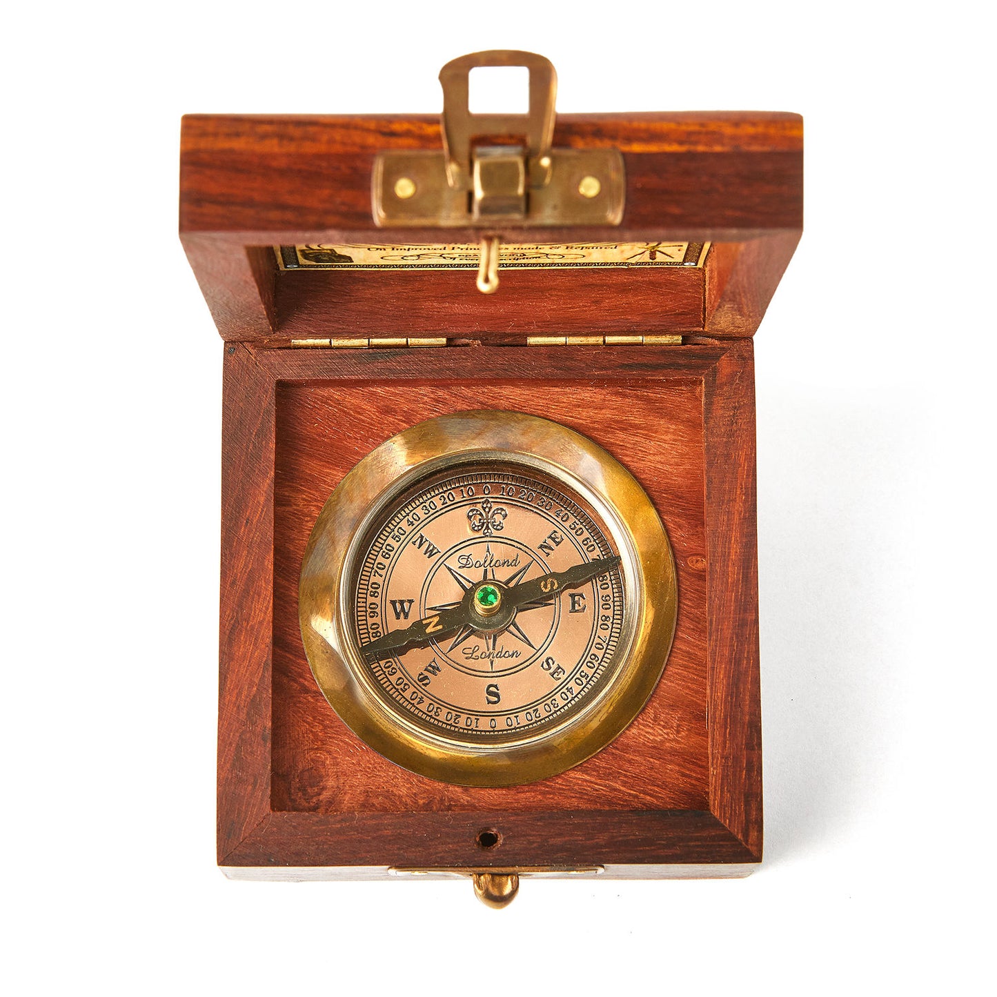 Handmade Antique Vintage Brass Compass in Rosewood Box