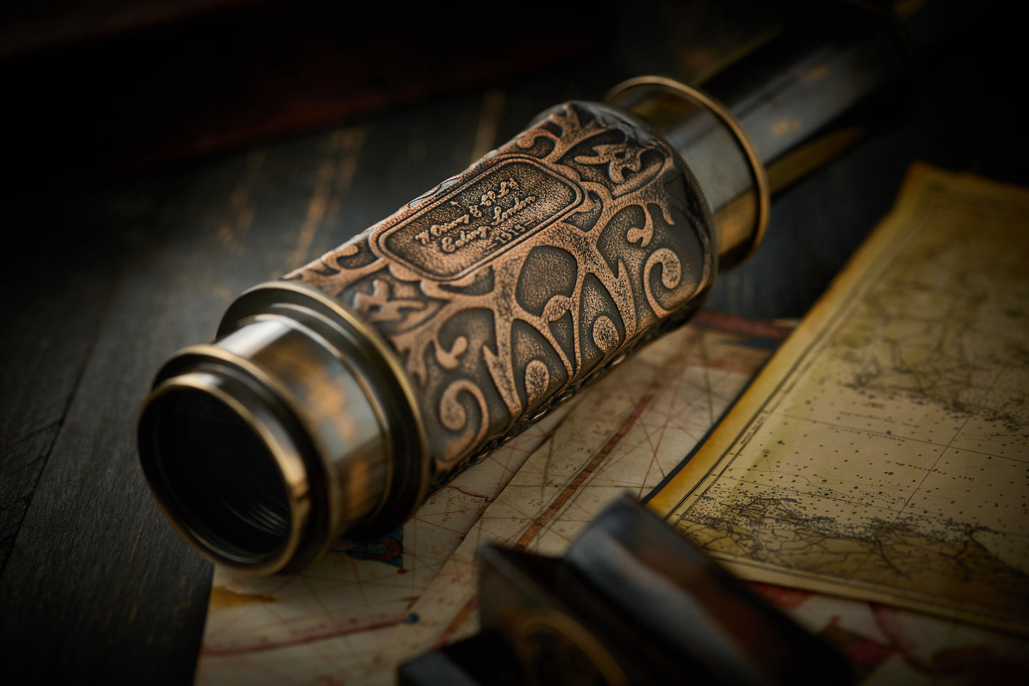 Handcrafted Telescope Wooden Stand Vintage Brass Antique Style.