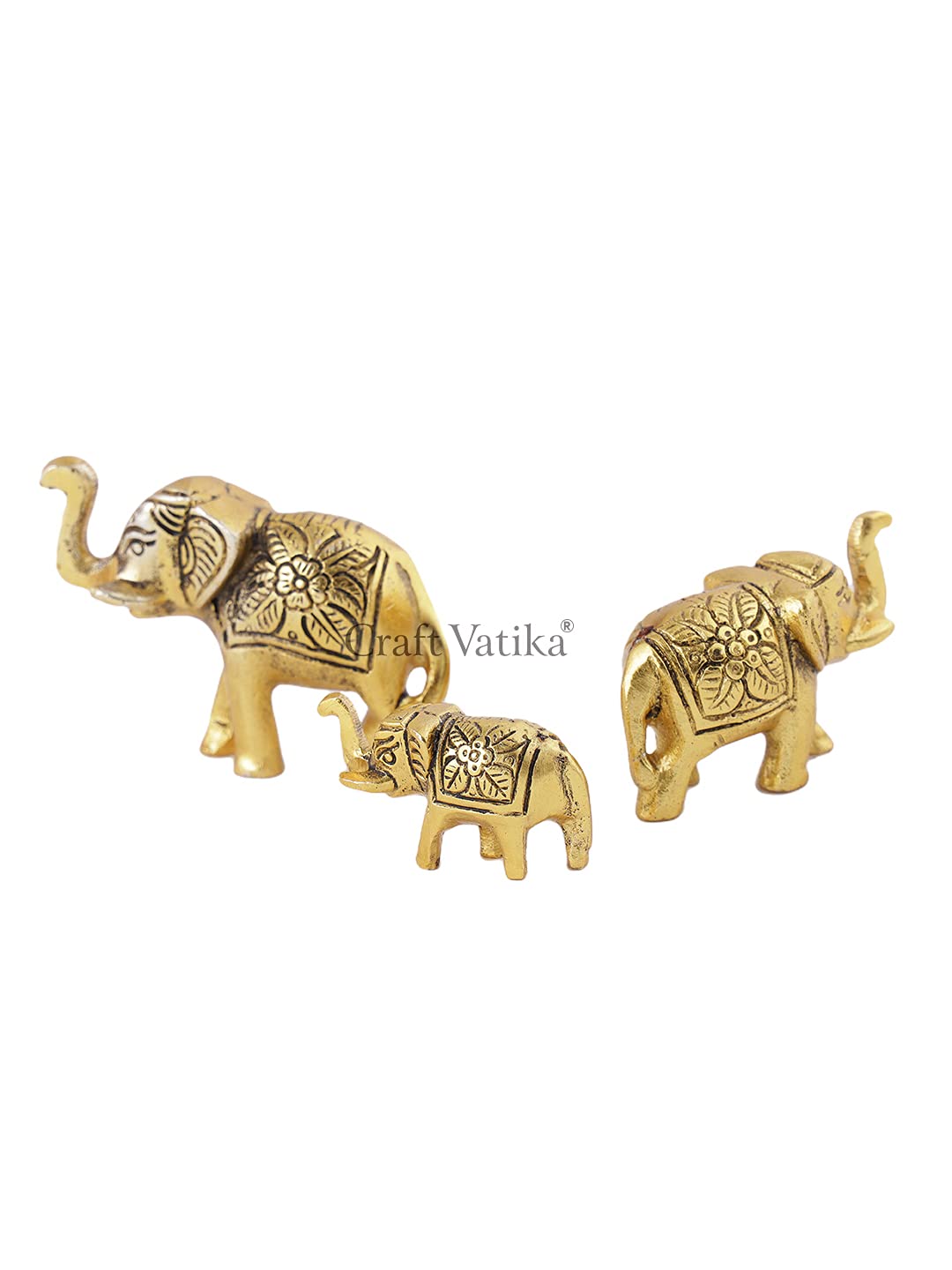 Set of 3 Metal Elephant Statues Feng Shui Vastu Decor Gift