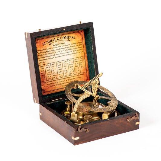 Sundial Compass with  Rosewood Box, Ideal Nautical & Vintage Gift for Men