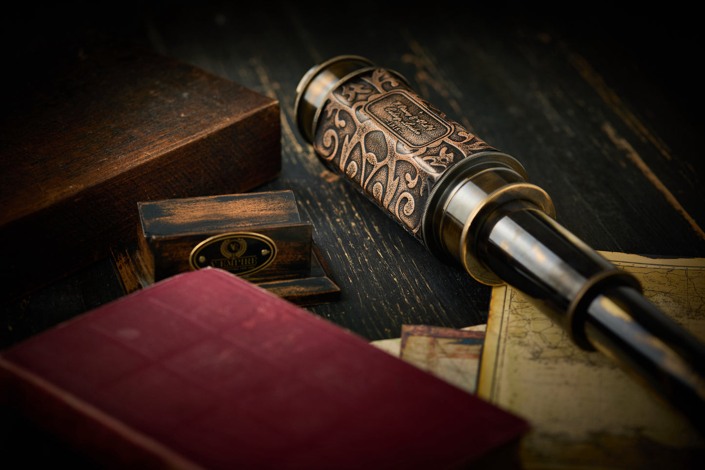 Handcrafted Telescope Wooden Stand Vintage Brass Antique Style.